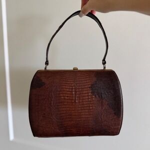 Brown lizard vintage 1940s purse handbag‎